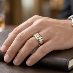 (F / Si2) Mens 1 1/2 CT. T.W. Lab Grown White Diamond 14K Gold Over Silver Wedding Band