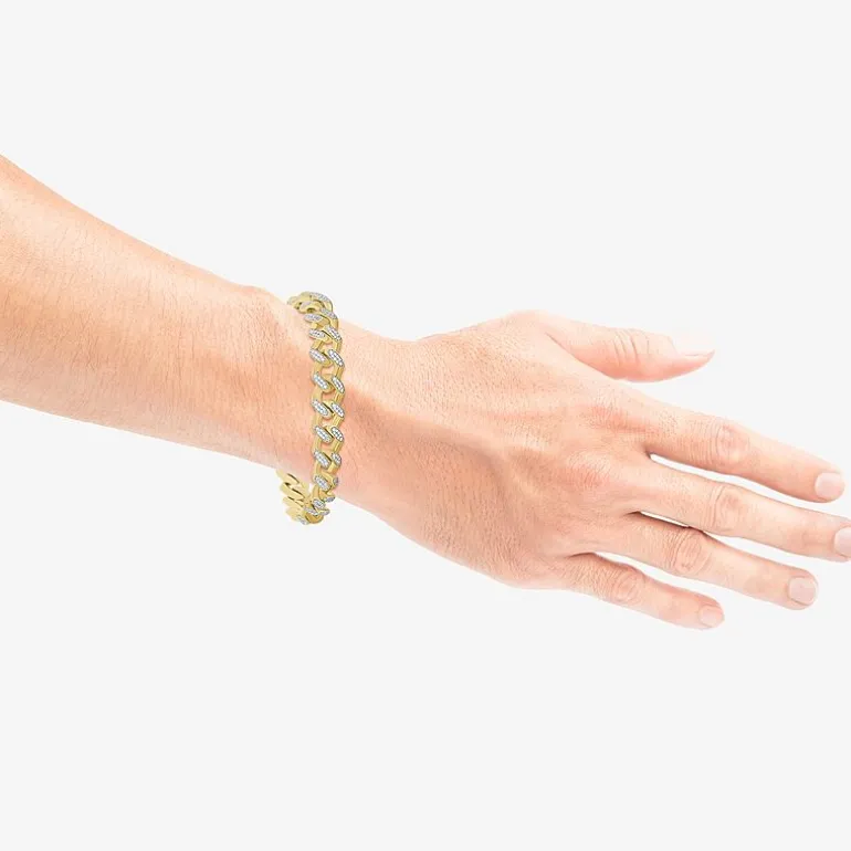 (F / Si2) Mens 14K Gold Over Silver 8 1/2 Inch Semisolid Curb Chain Bracelet