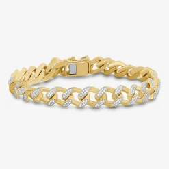 (F / Si2) Mens 14K Gold Over Silver 8 1/2 Inch Semisolid Curb Chain Bracelet