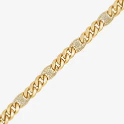 (F, Si2) Mens 14K Gold Over Stainless Steel Stainless Steel 8 1/2 Inch Solid Curb Chain Bracelet