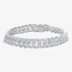 (F / Si2) Mens Sterling Silver 8 1/2 Inch Semisolid Curb Chain Bracelet