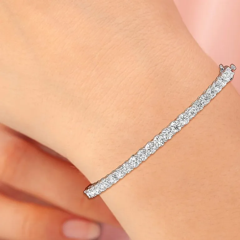 (F, Si1-Si2) Womens 5 CT. T.W. Lab Grown White Diamond Sterling Silver Round Bangle Bracelet