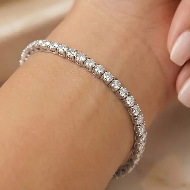 (F / Si2) Womens 5 CT. T.W. Lab Grown White Diamond 10K Gold 7.25 Inch Tennis Bracelet