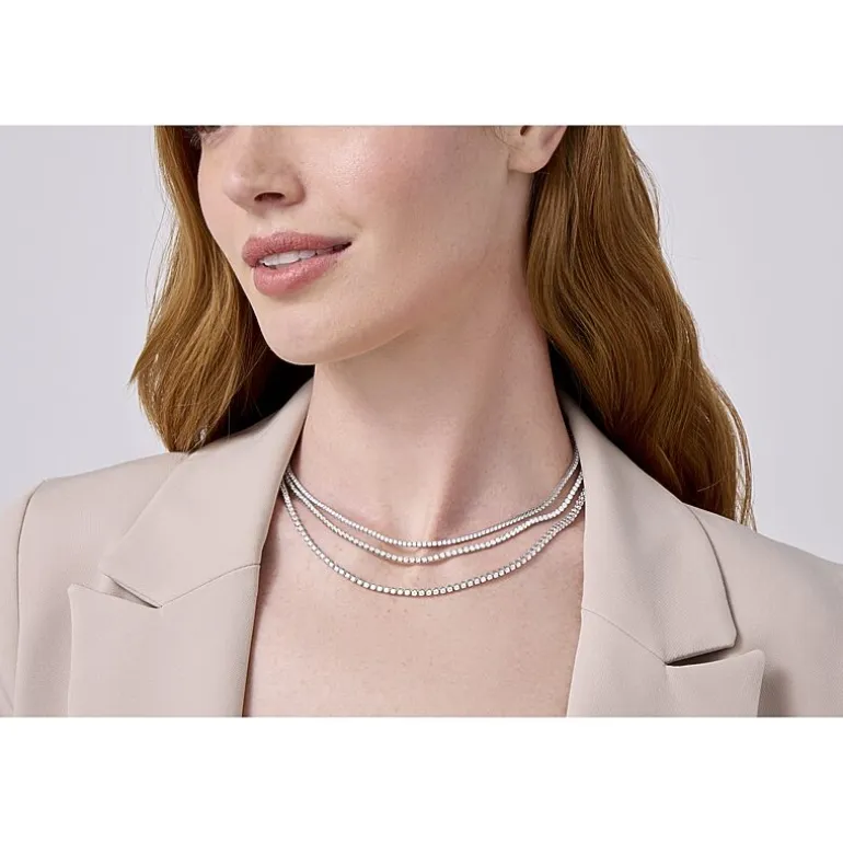 (F / Si2) Womens 10 CT. T.W. Lab-Grown White Diamond 10K Gold 18 Inch Tennis Necklace