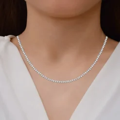 (F / Si1) Womens White Diamond 10K Gold 16 Inch Tennis Necklace