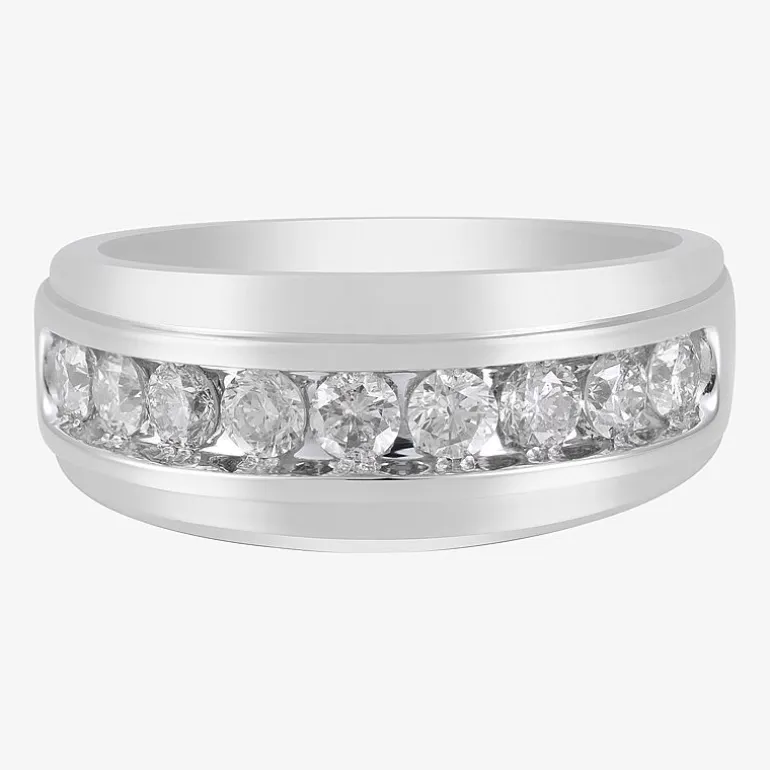 (F / Vs2) Mens 9M 1 CT. T.W. Lab Grown White Diamond 10K Gold Round Wedding Band