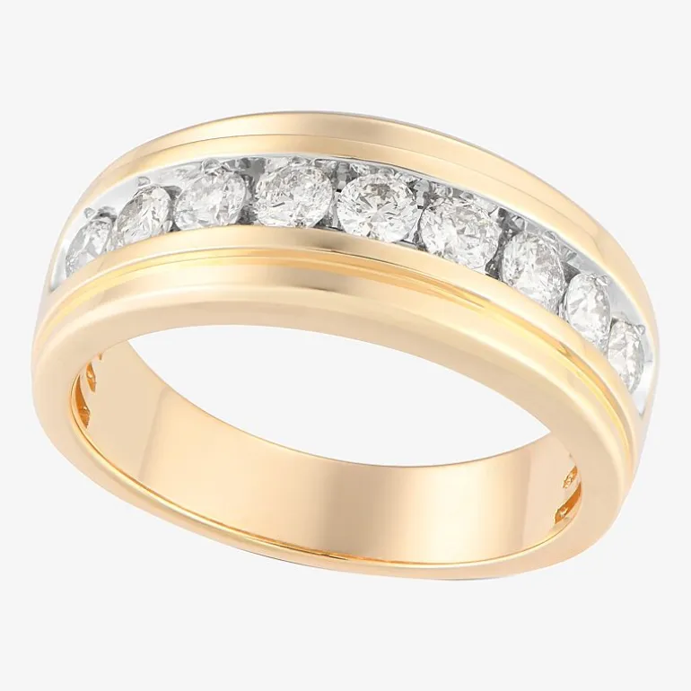 (F / Vs2) Mens 9M 1 CT. T.W. Lab Grown White Diamond 10K Gold Round Wedding Band
