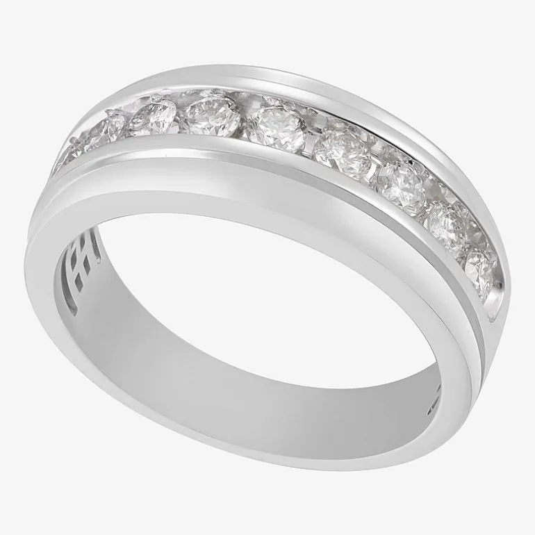 (F / Vs2) Mens 9M 1 CT. T.W. Lab Grown White Diamond 10K Gold Round Wedding Band