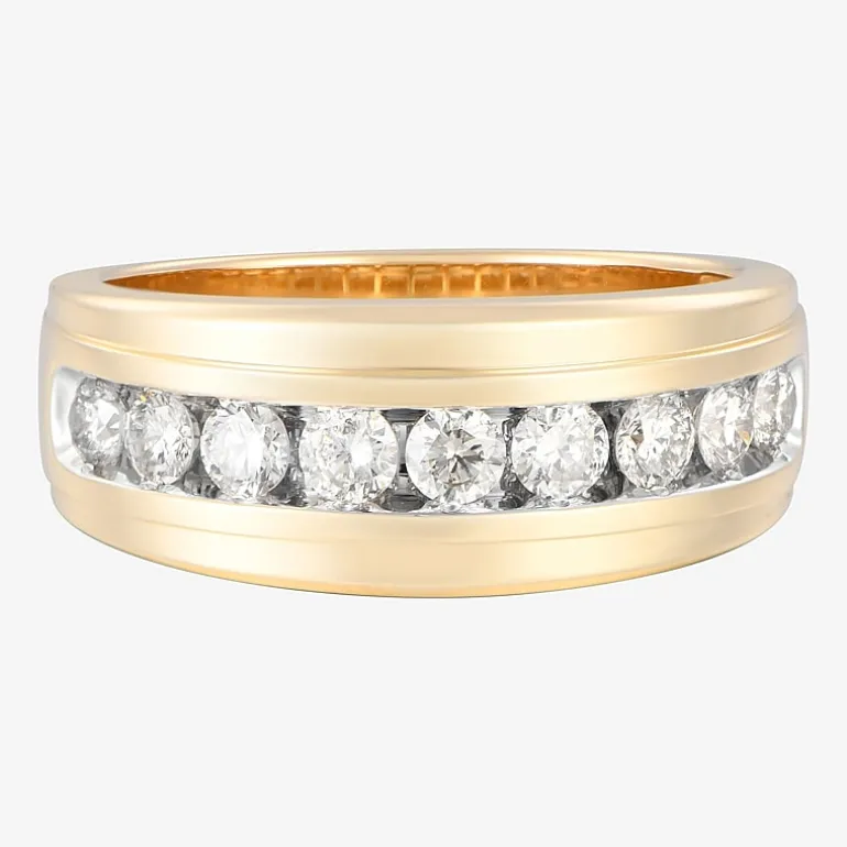 (F / Vs2) Mens 9M 1 CT. T.W. Lab Grown White Diamond 10K Gold Round Wedding Band
