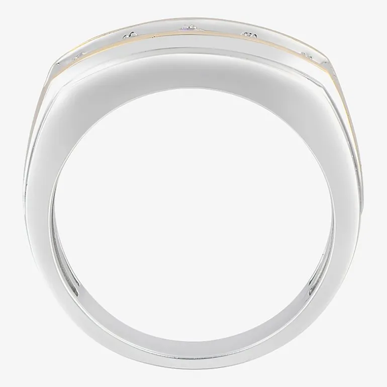 (F, Vs2) Mens 10MM 1 CT. T.W. Lab Grown White Diamond 10K Two Tone Gold Round 5-Stone Wedding Band