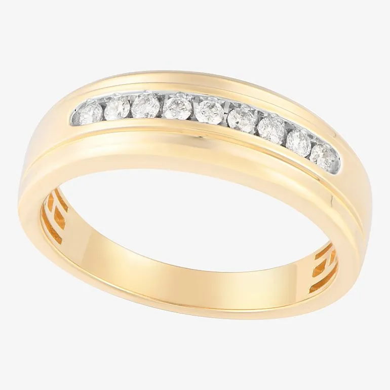(F / Vs2) Mens 6.8mm 1/4 CT. T.W. Lab Grown White Diamond 10K Gold Round Wedding Band