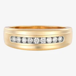 (F / Vs2) Mens 6.8mm 1/4 CT. T.W. Lab Grown White Diamond 10K Gold Round Wedding Band