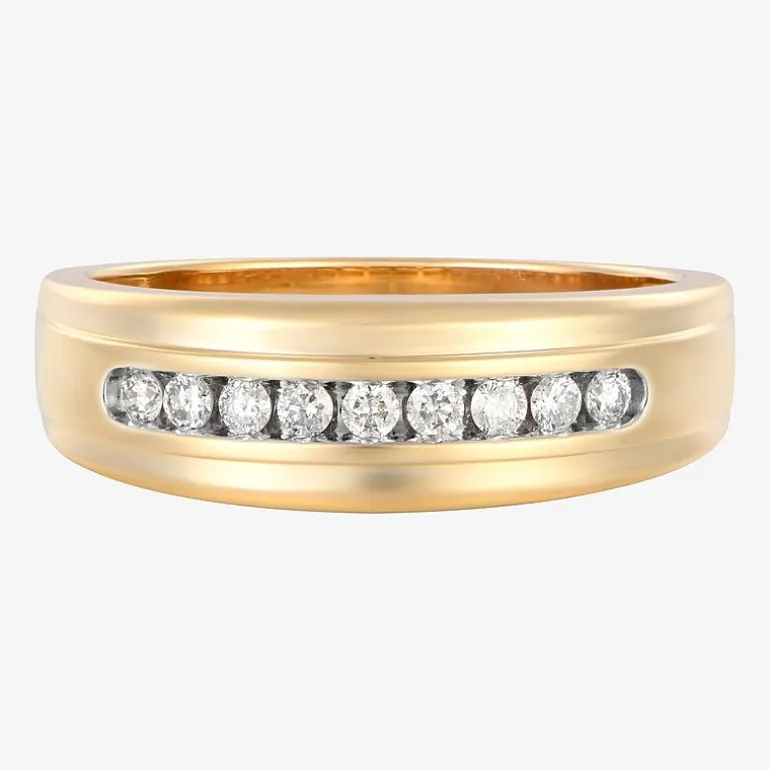 (F / Vs2) Mens 6.8mm 1/4 CT. T.W. Lab Grown White Diamond 10K Gold Round Wedding Band