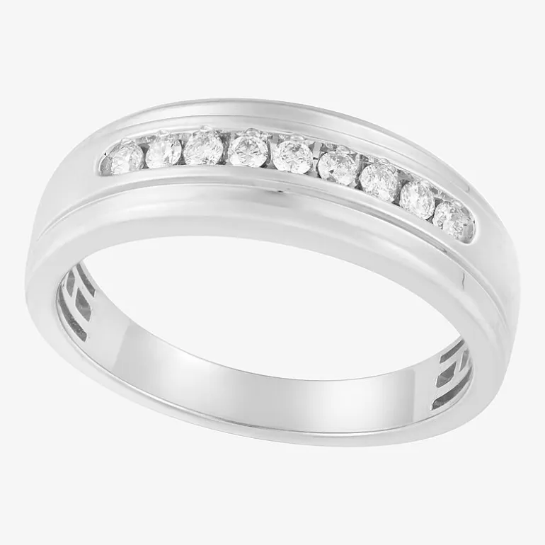 (F / Vs2) Mens 6.8mm 1/4 CT. T.W. Lab Grown White Diamond 10K Gold Round Wedding Band