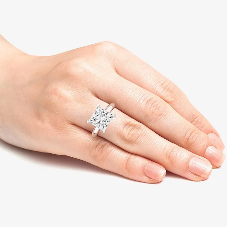 (F / VS1) Womens 5 CT. Lab-Grown White Diamond 14K Gold Princess-cut Solitaire Engagement Ring