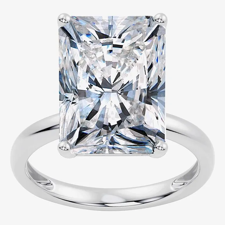 (F/Vs2) Womens 10 Ct. Lab Grown White Diamond 14K Gold Rectangular Solitaire Engagement Ring