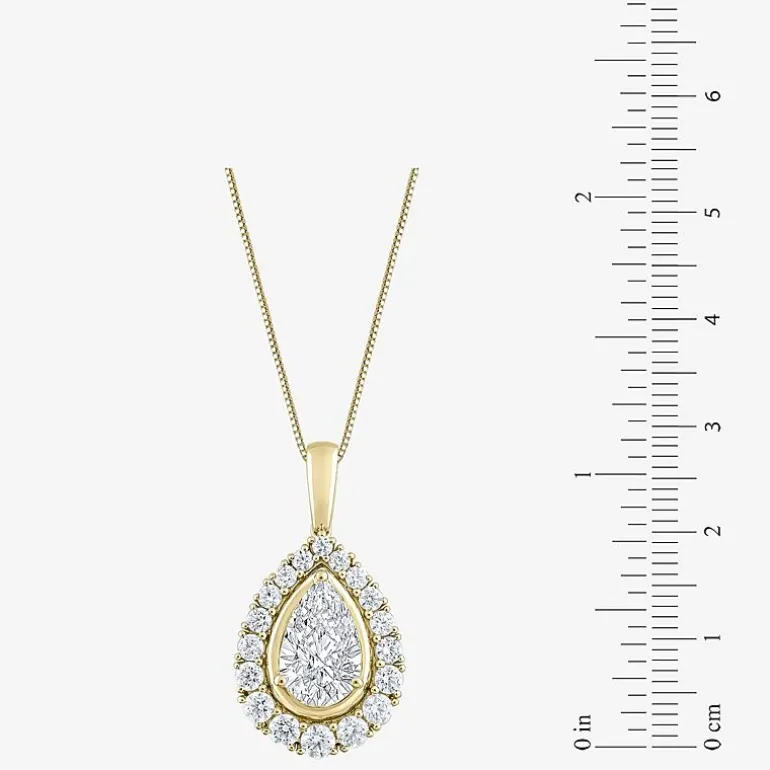 (F / Vs2) Womens 3 CT. T.W. Lab Grown White Diamond 10K Gold Pear 18 Inch Pendant Necklace