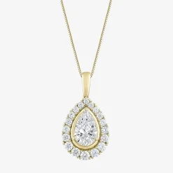 (F / Vs2) Womens 3 CT. T.W. Lab Grown White Diamond 10K Gold Pear 18 Inch Pendant Necklace