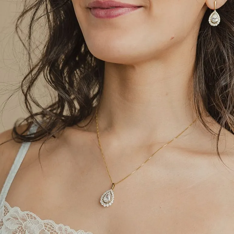 (F / Vs2) Womens 3 CT. T.W. Lab Grown White Diamond 10K Gold Pear 18 Inch Pendant Necklace