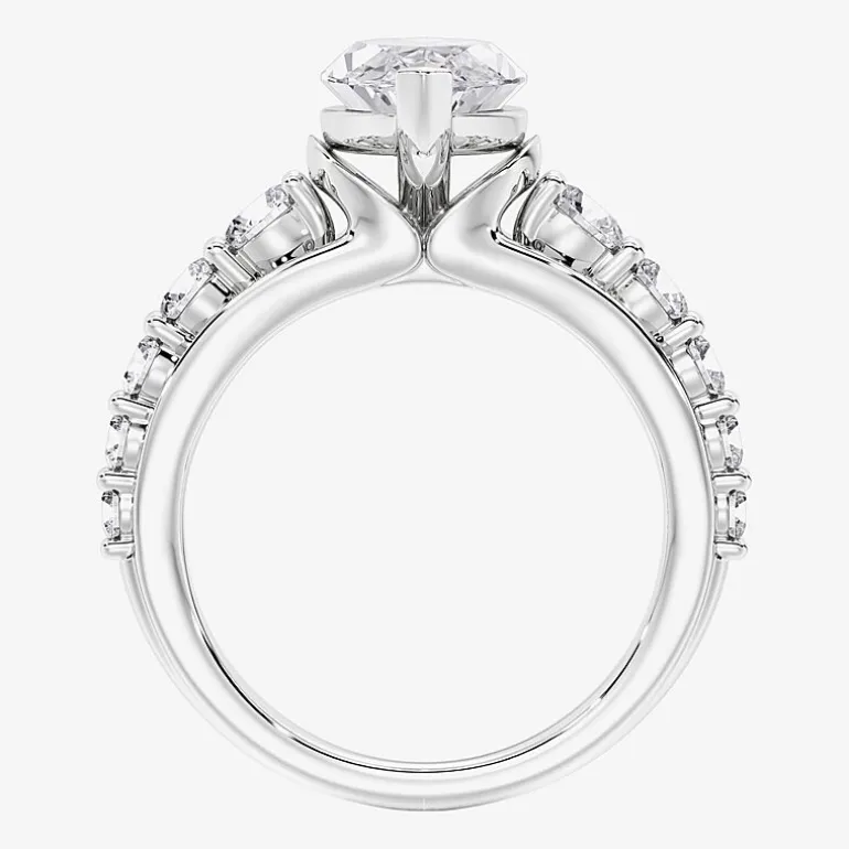 (F / Vs2) Womens 2 CT. T.W. Lab Grown White Diamond 10K Gold Marquise Side Stone Engagement Ring