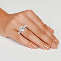 (F / Vs2) Womens 2 CT. T.W. Lab Grown White Diamond 10K Gold Marquise Side Stone Engagement Ring