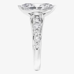 (F / Vs2) Womens 2 CT. T.W. Lab Grown White Diamond 10K Gold Marquise Side Stone Engagement Ring
