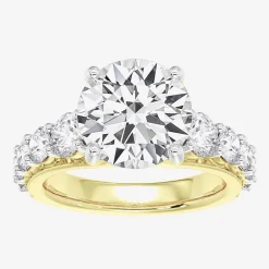 (F / Vs2) Womens 4 CT. T.W. Lab Grown White Diamond 14K Gold Round Side Stone Engagement Ring