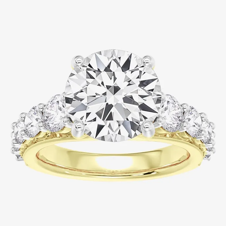 (F / Vs2) Womens 4 CT. T.W. Lab Grown White Diamond 14K Gold Round Side Stone Engagement Ring