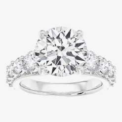 (F / Vs2) Womens 4 CT. T.W. Lab Grown White Diamond 14K Gold Round Side Stone Engagement Ring