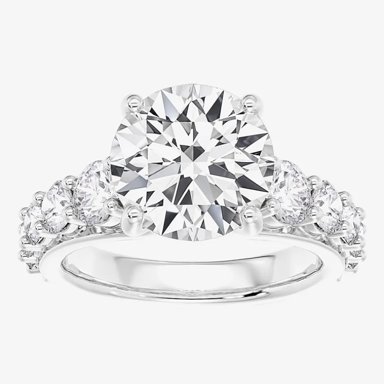 (F / Vs2) Womens 4 CT. T.W. Lab Grown White Diamond 14K Gold Round Side Stone Engagement Ring