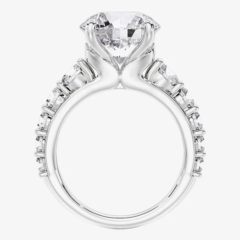 (F / Vs2) Womens 4 CT. T.W. Lab Grown White Diamond 14K Gold Round Side Stone Engagement Ring