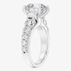 (F / Vs2) Womens 4 CT. T.W. Lab Grown White Diamond 14K Gold Round Side Stone Engagement Ring