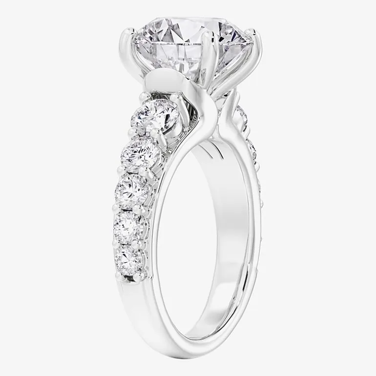 (F / Vs2) Womens 4 CT. T.W. Lab Grown White Diamond 14K Gold Round Side Stone Engagement Ring