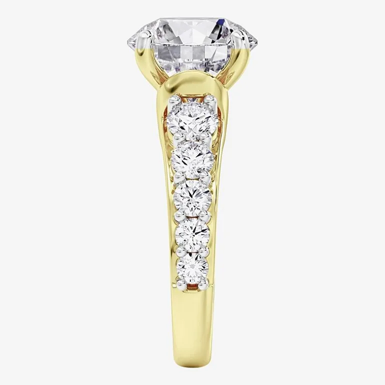 (F / Vs2) Womens 4 CT. T.W. Lab Grown White Diamond 14K Gold Round Side Stone Engagement Ring