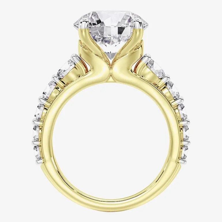 (F / Vs2) Womens 4 CT. T.W. Lab Grown White Diamond 14K Gold Round Side Stone Engagement Ring