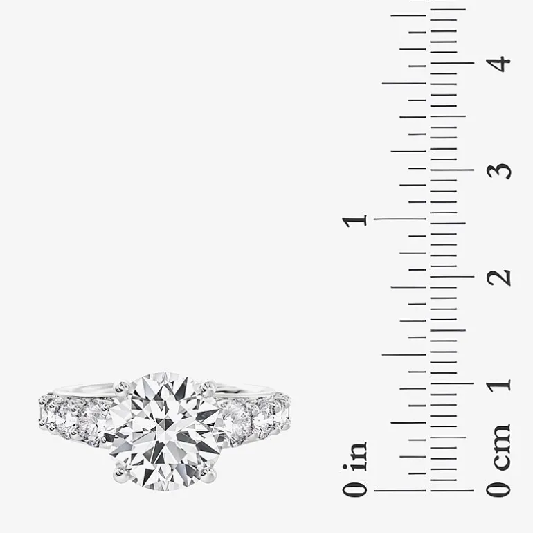 (F / Vs2) Womens 4 CT. T.W. Lab Grown White Diamond 14K Gold Round Side Stone Engagement Ring