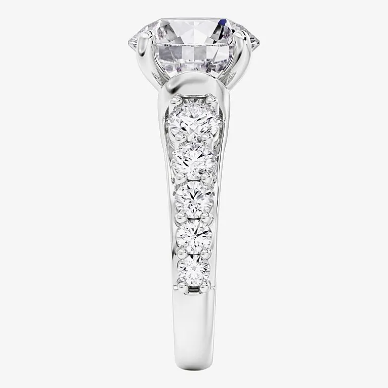 (F / Vs2) Womens 4 CT. T.W. Lab Grown White Diamond 14K Gold Round Side Stone Engagement Ring