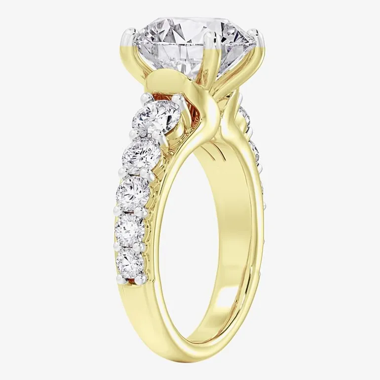 (F / Vs2) Womens 4 CT. T.W. Lab Grown White Diamond 14K Gold Round Side Stone Engagement Ring
