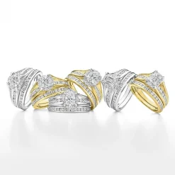 (F / VS2) Womens 1 1/2 CT. T.W. Lab Grown White Diamond 10K or 14K Gold Round Side Stone Bridal Set