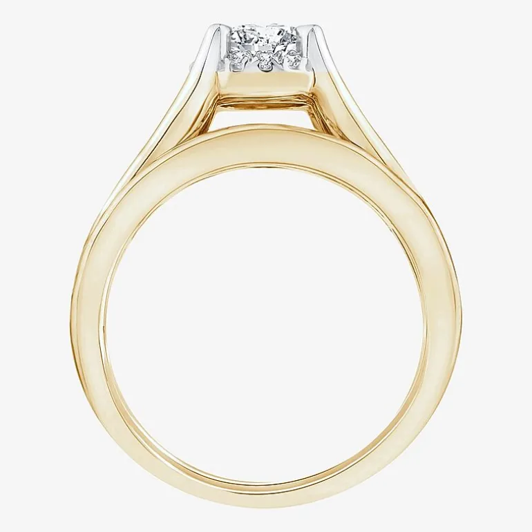 (F / VS2) Womens 1 1/2 CT. T.W. Lab Grown White Diamond 10K or 14K Gold Round Side Stone Bridal Set