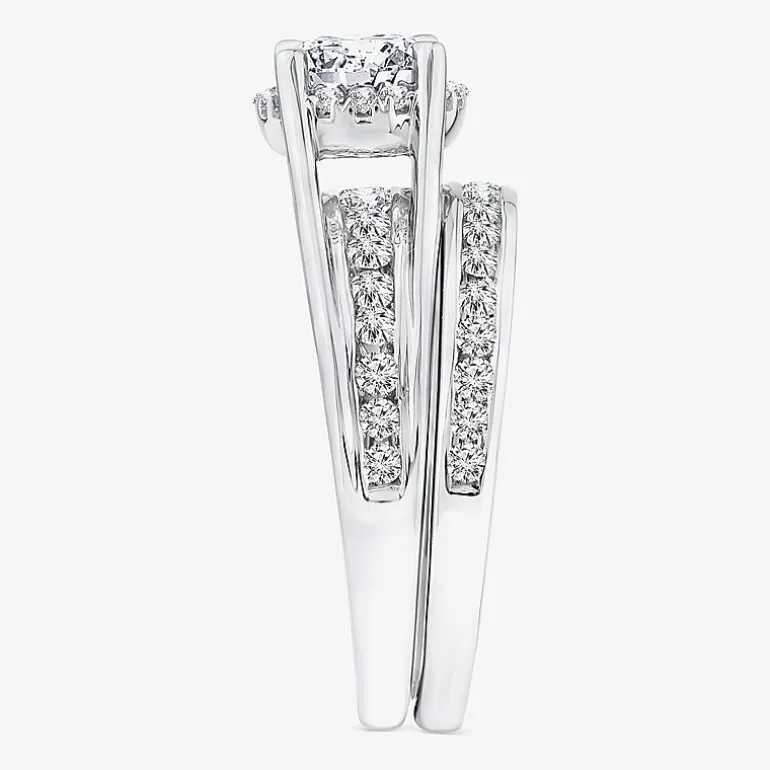 (F / VS2) Womens 1 1/2 CT. T.W. Lab Grown White Diamond 10K or 14K Gold Round Side Stone Bridal Set