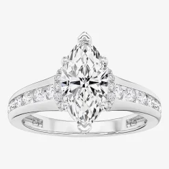 (F / Vs2) Womens 1 1/2 CT. T.W. Lab Grown White Diamond 10K Gold Marquise Side Stone Engagement Ring
