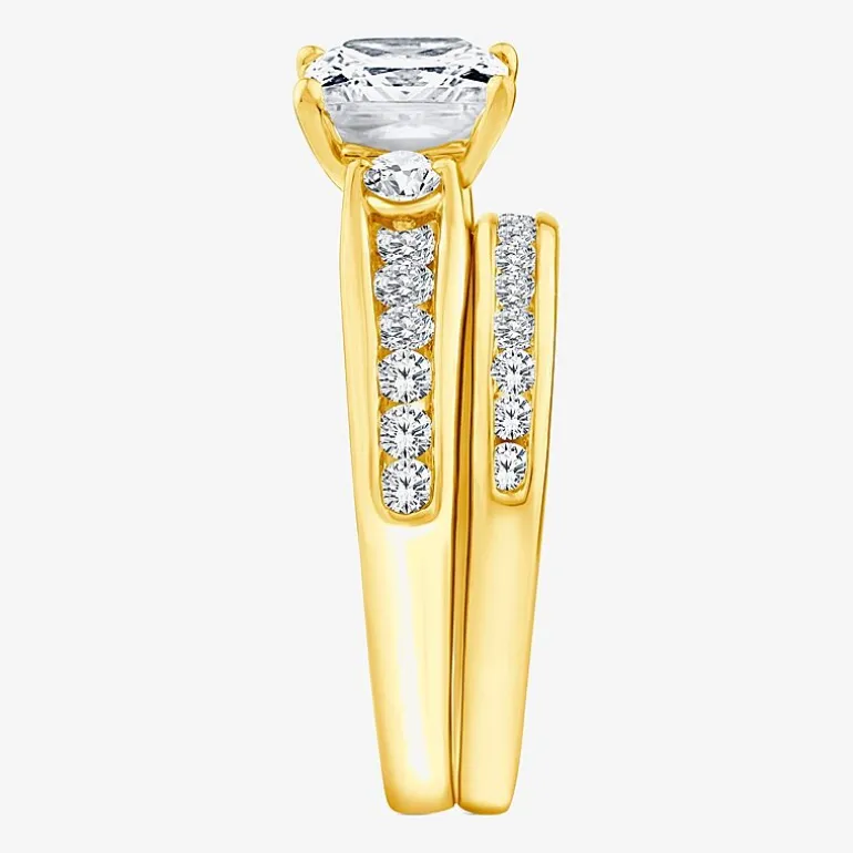 (F / Vs2) Womens 3 CT. T.W. Lab Grown White Diamond 14K Gold Side Stone Bridal Set
