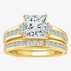 (F / Vs2) Womens 3 CT. T.W. Lab Grown White Diamond 14K Gold Side Stone Bridal Set