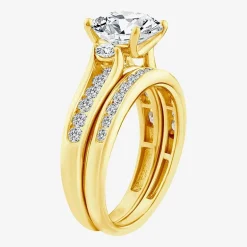 (F / Vs2) Womens 3 CT. T.W. Lab Grown White Diamond 14K Gold Side Stone Bridal Set