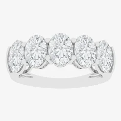 (F / Vs2) Womens 23.MM 4 CT. T.W. Lab Grown White Diamond 10K Gold Oval 5-Stone Wedding Band