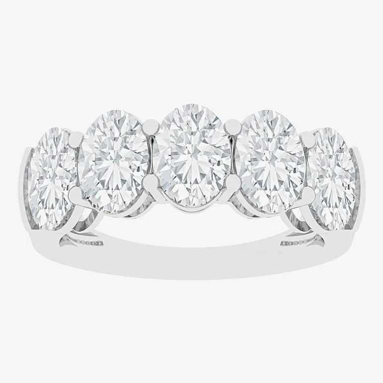 (F / Vs2) Womens 23.MM 4 CT. T.W. Lab Grown White Diamond 10K Gold Oval 5-Stone Wedding Band