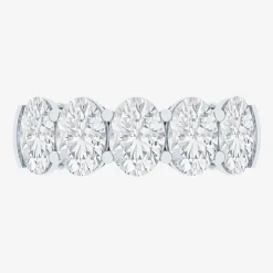 (F / Vs2) Womens 23.MM 4 CT. T.W. Lab Grown White Diamond 10K Gold Oval 5-Stone Wedding Band