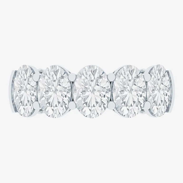 (F / Vs2) Womens 23.MM 4 CT. T.W. Lab Grown White Diamond 10K Gold Oval 5-Stone Wedding Band