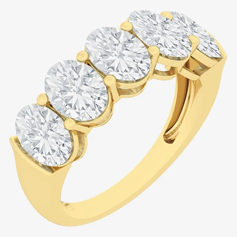 (F / Vs2) Womens 23.MM 4 CT. T.W. Lab Grown White Diamond 10K Gold Oval 5-Stone Wedding Band